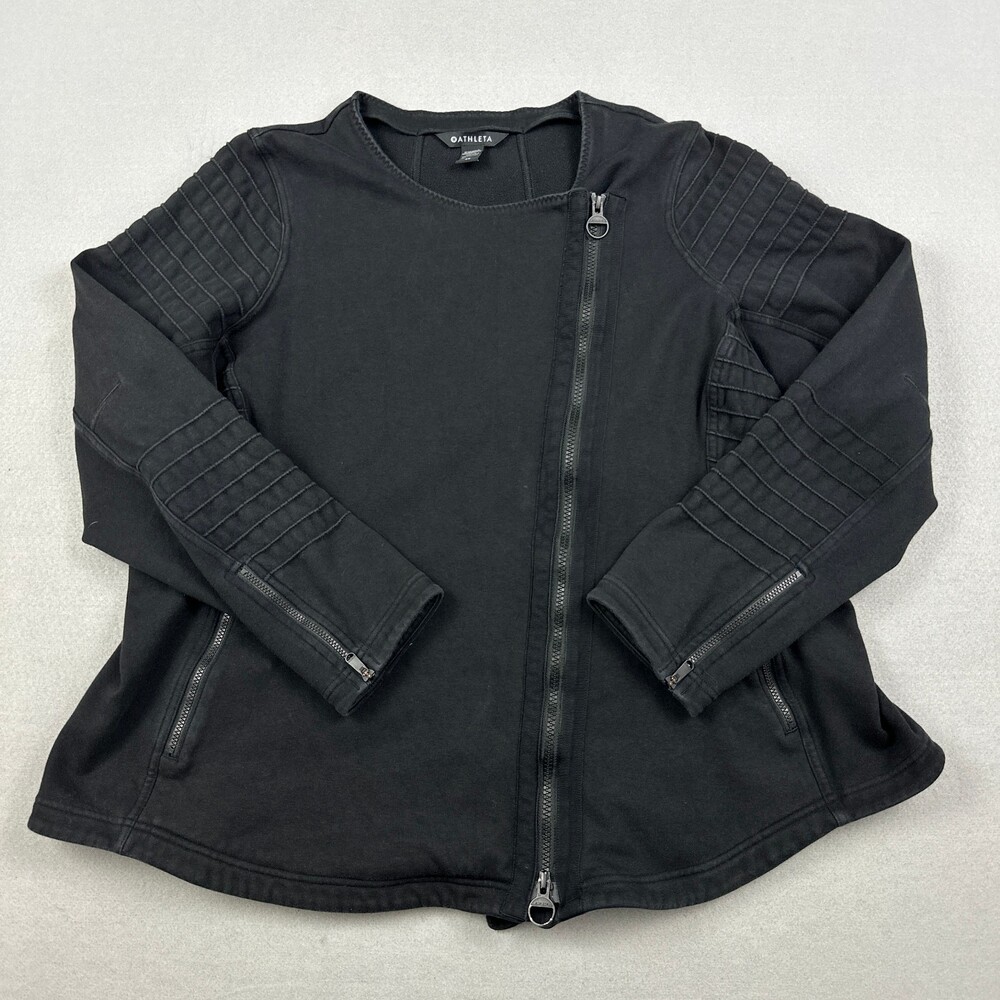 Athleta Jacket Women 2X Plus Black Asymmetrical Zip Quilted Moto Biker Zip Cuff